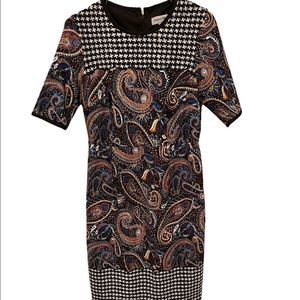 Shelby & Palmer Colorblock Paisley and Houndstooth Knee Length Sheath Dress